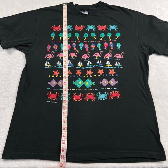 Hanes Beefy-T Vintage T-shirt Size Large Puffy Print Ocean Critters Crab Fish - Picture 5 of 7